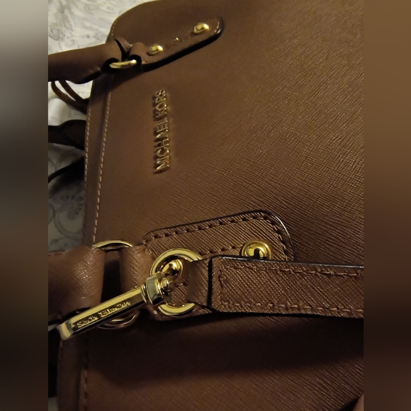 Michael Kors Medium Dome Signature Leather Dome X Crossbody Satchel in Camel - Picture 11 of 15